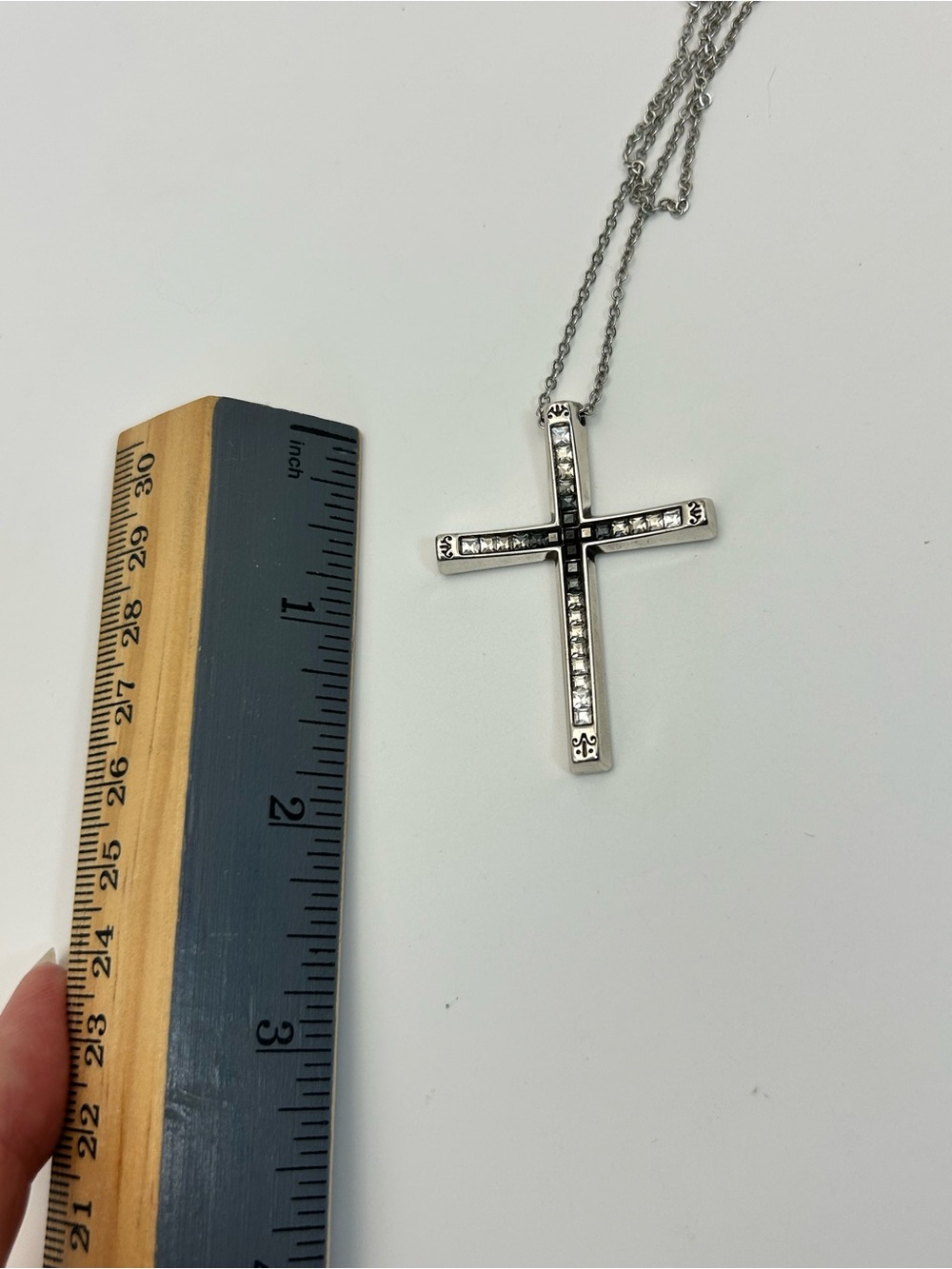 Brighton Spectrum Cross Pendant Necklace Black & Clear Crystals Silver Plated - Picture 9 of 9